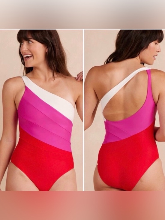 summersalt Other - Simmersalt Sidestroke One Piece Swimsuit Size 10 Lava/Hibiscus/White Sand
